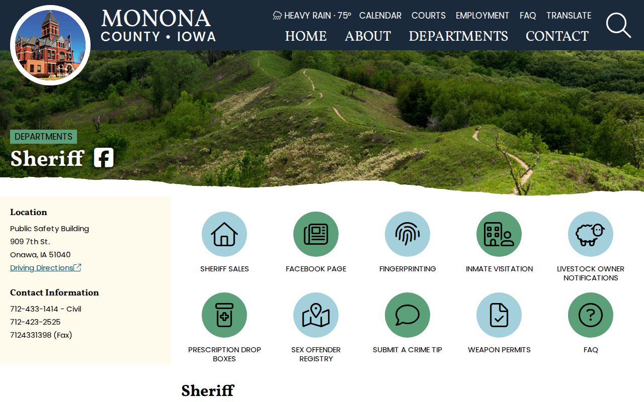 Official Monona County Sheriff page with jail and office contacts