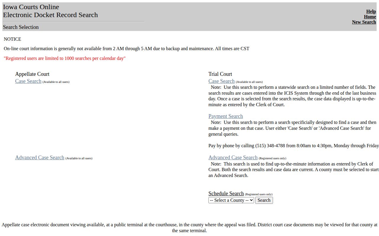 Official Iowa Courts Online public case search interface