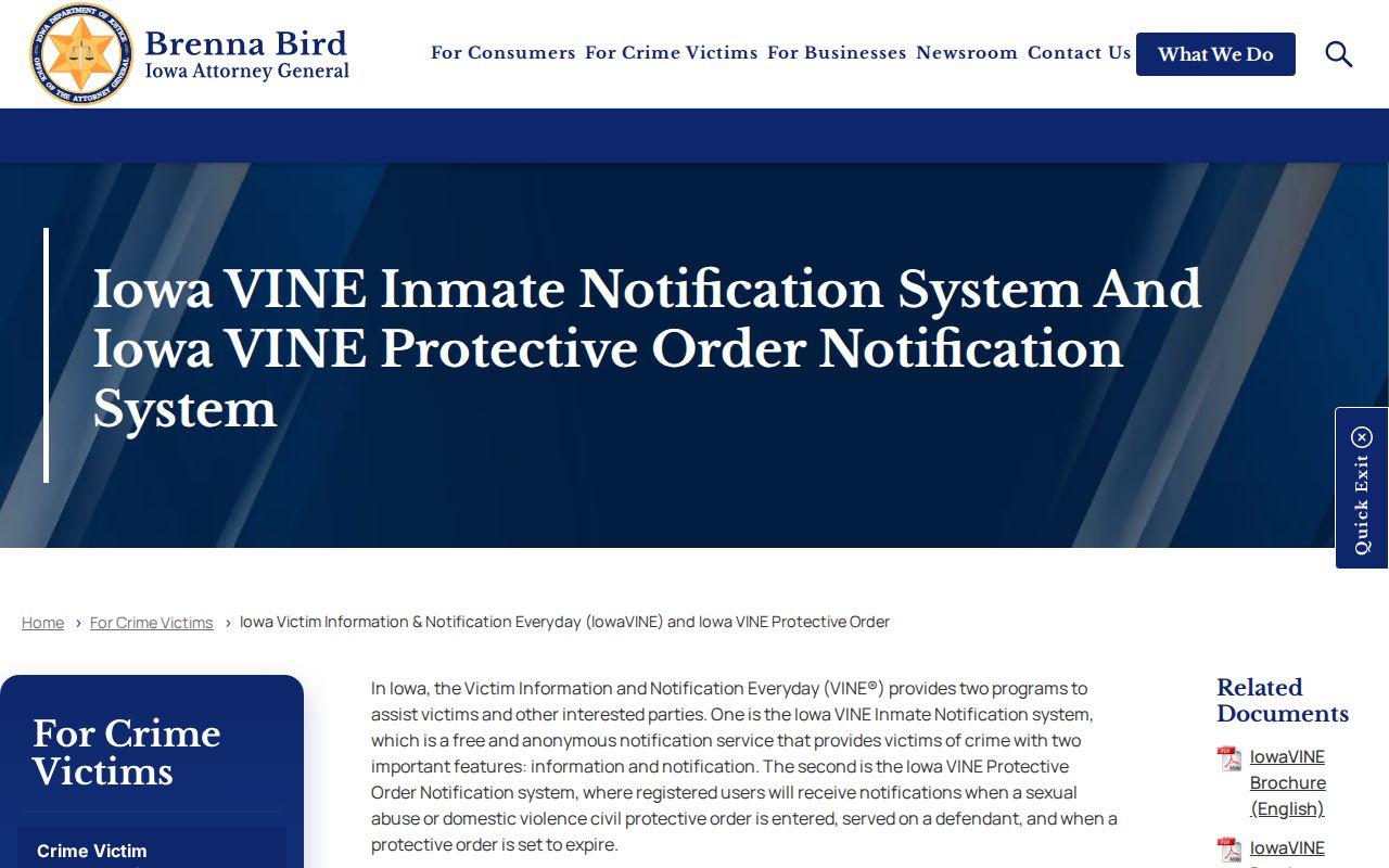 Official Iowa Attorney General IowaVINE information page