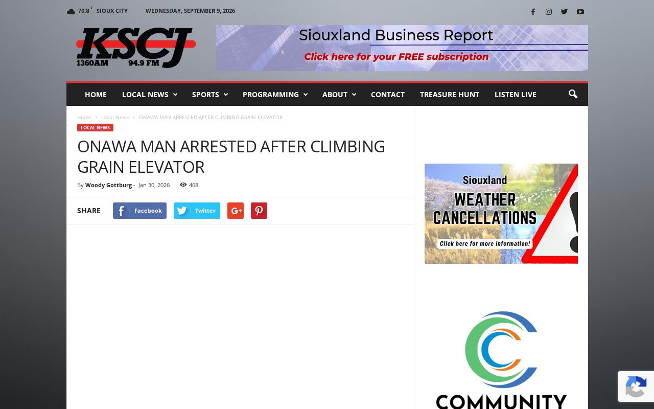 KSCJ regional news story about an Onawa arrest event