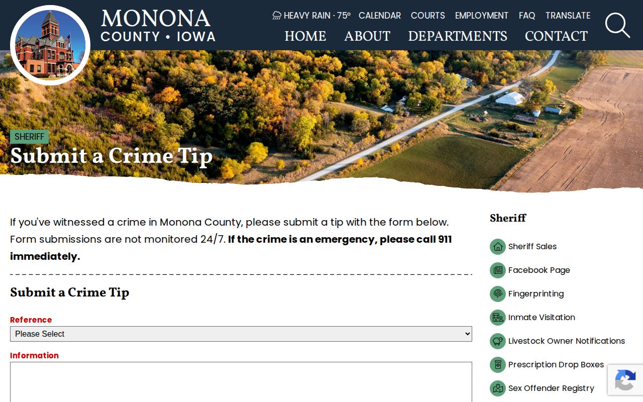 Monona County Sheriff confidential crime-tip form