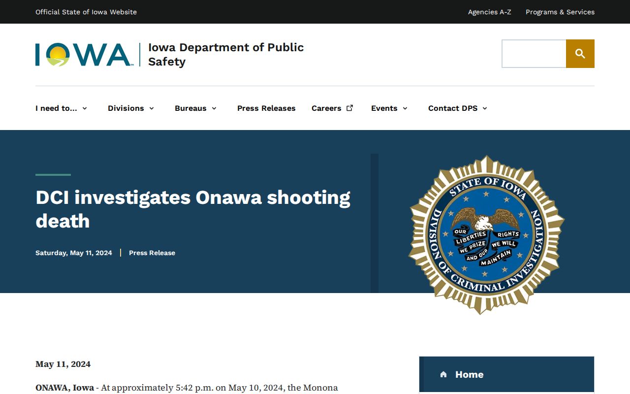Official Iowa DCI Onawa case news release