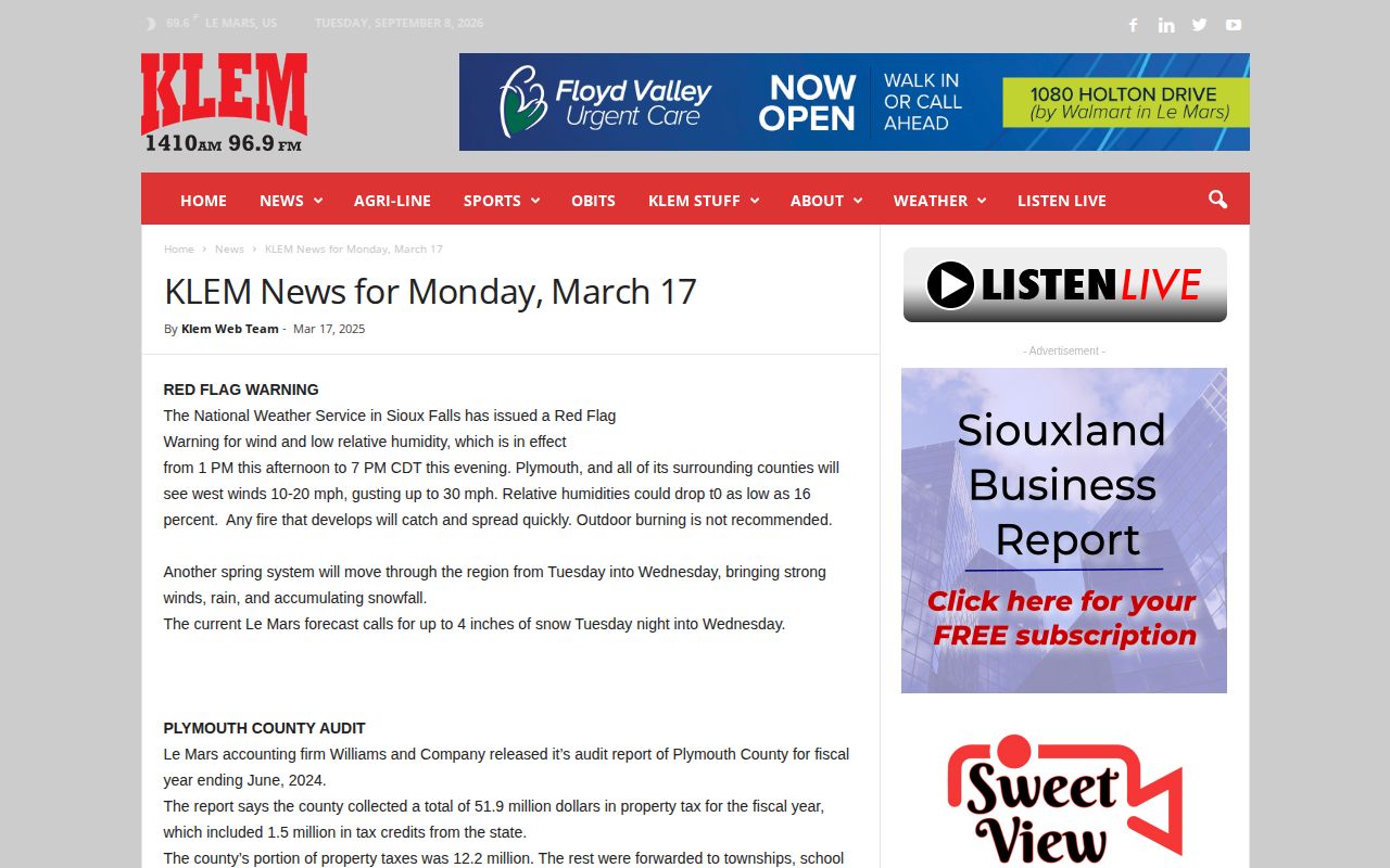 KLEM regional news coverage related to a Whiting Monona County arrest